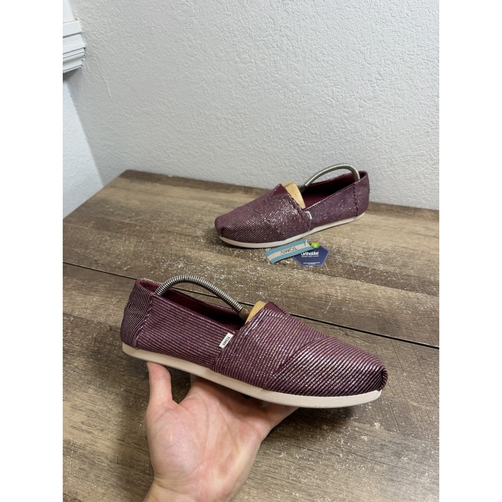 TOMS Womens Size 11 Cabernet Glitter Rib Knit Slip On Flat Shoes New